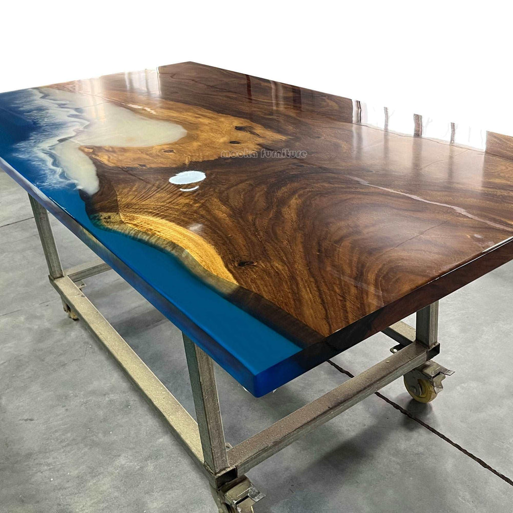 Coastal scene ocean style handmade river table dining table for 6-8 seaters - MOOKA FURNITURE