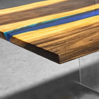 14feet long dining table for 14-16 people unique art style natural wood blue epoxy river table large size - MOOKA FURNITURE