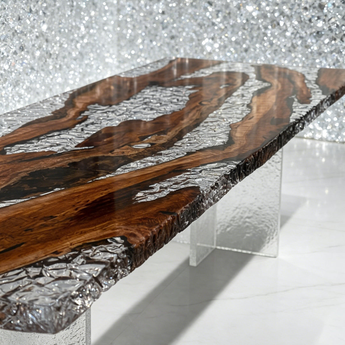 Luxury crystal epoxy with campho rwood dining table river table for 8-10 people