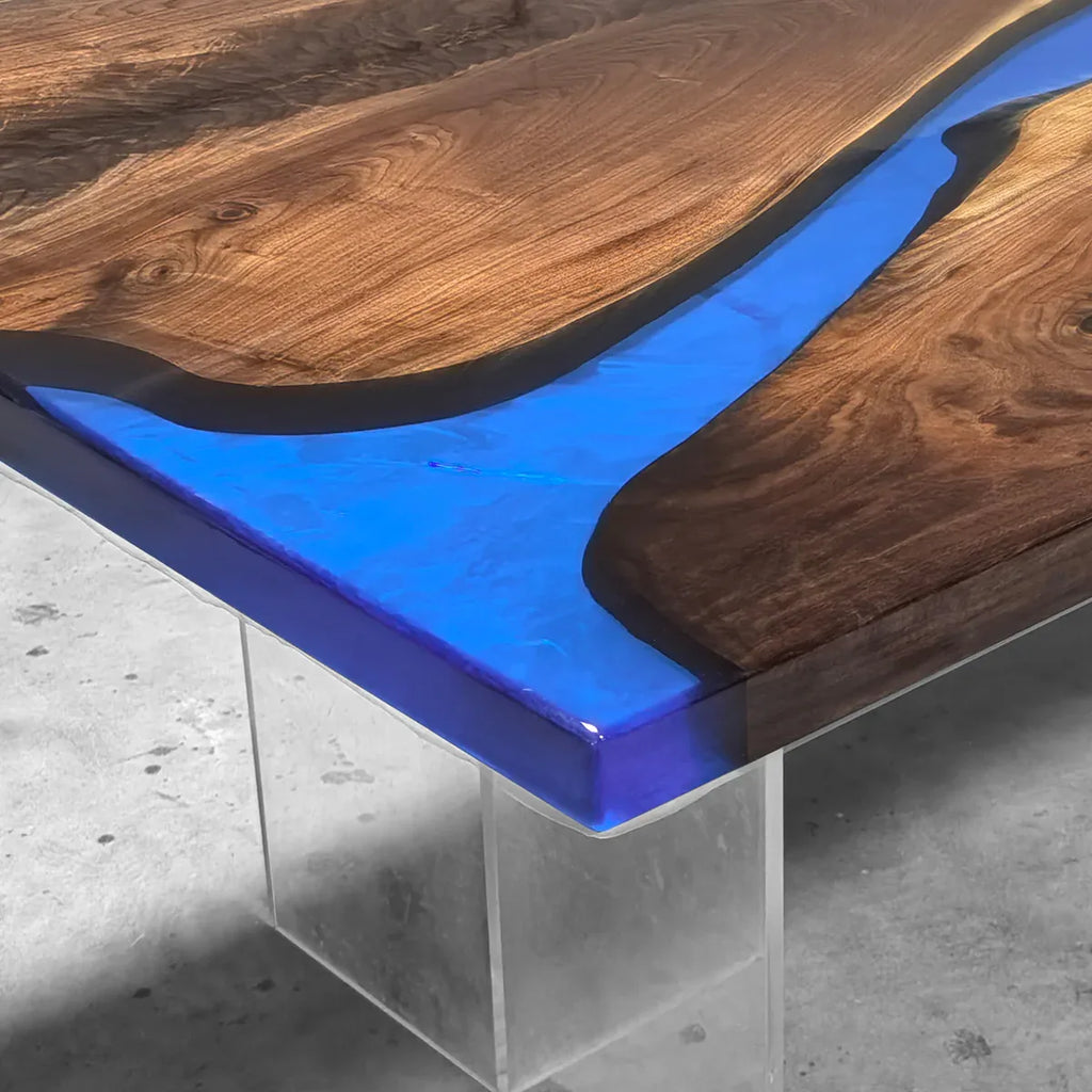 Unique blue epoxy river table with black walnut wood dining table 8 - MOOKA FURNITURE