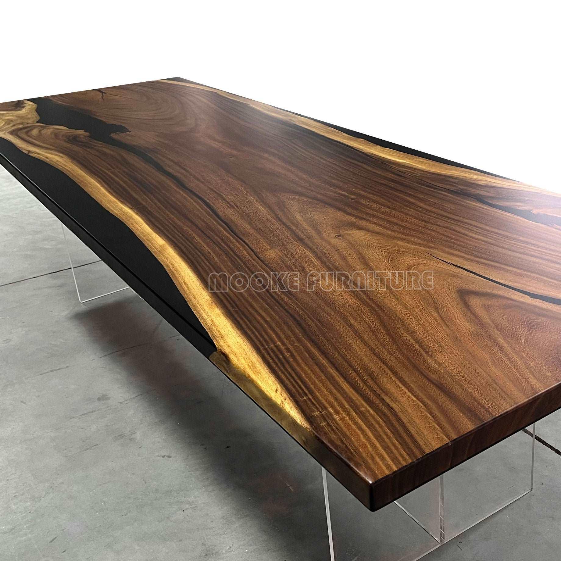 Luxury live edge solid wood black resin dining river table for 10-12 person - MOOKA FURNITURE