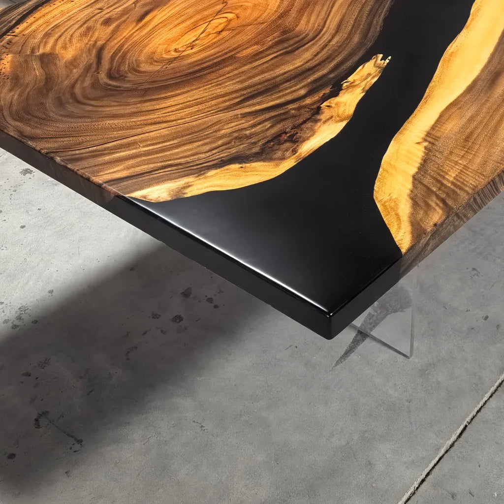 120 inch black resin river wood dining table for 10-12 people - MOOKA FURNITURE