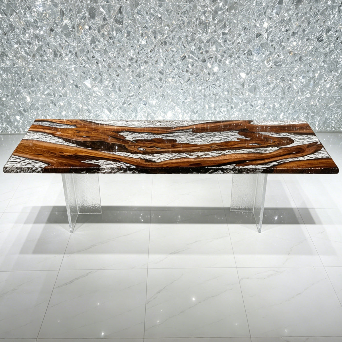 Luxury crystal epoxy with campho rwood dining table river table for 8-10 people
