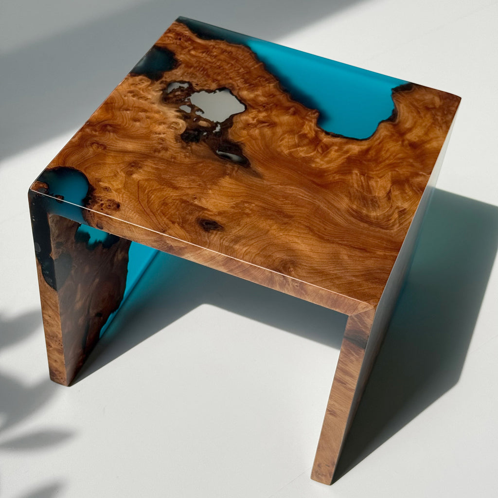 Handmade exotic burl  wood sofa armrest tray  waterfall design couch cup holder best gift for the one you love