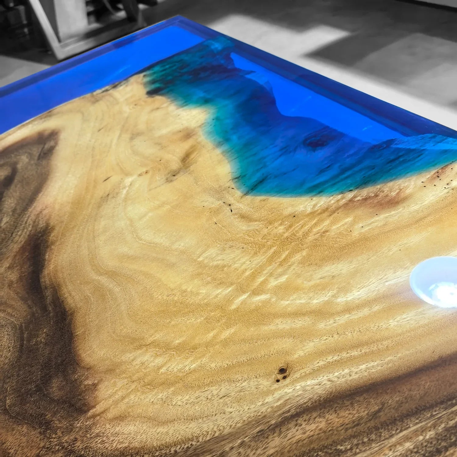 14feet long dining table for 14-16 people unique art style natural wood blue epoxy river table large size - MOOKA FURNITURE