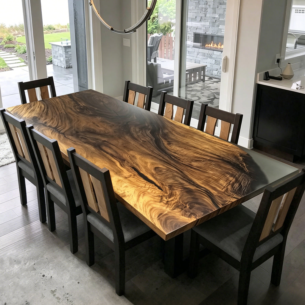 One-piece natural wood bespoke dining table for 10 people