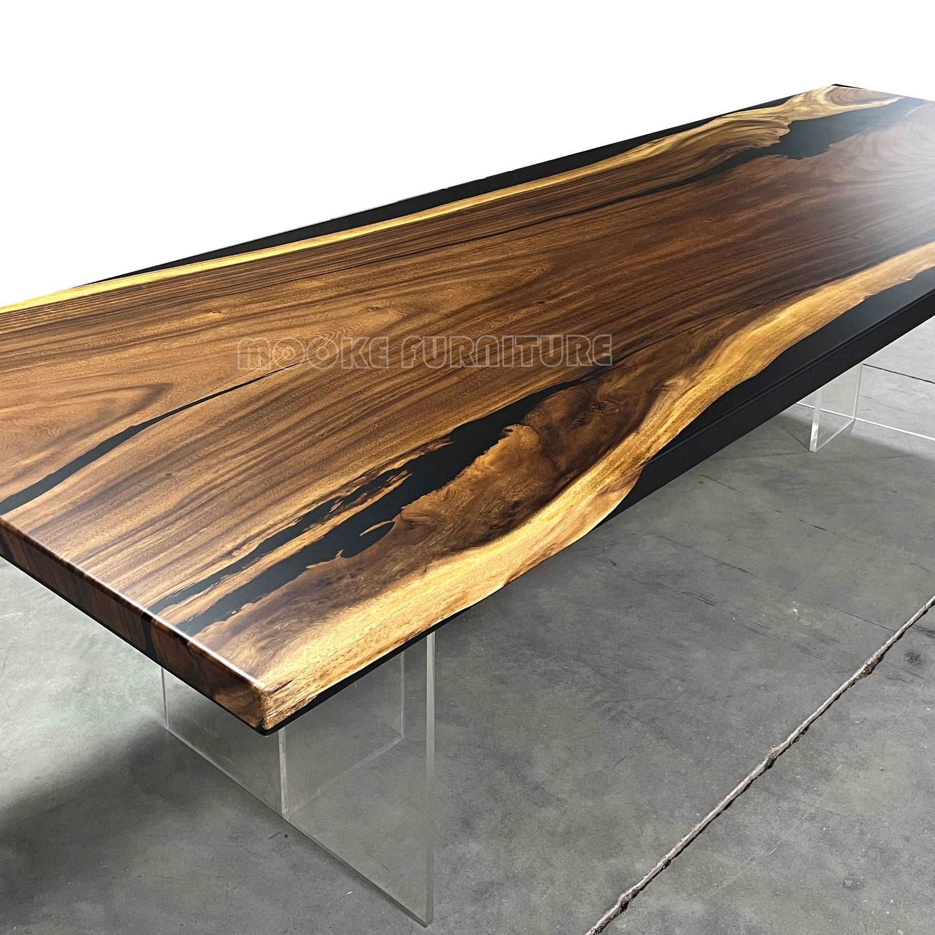 Luxury live edge solid wood black resin dining river table for 10 person