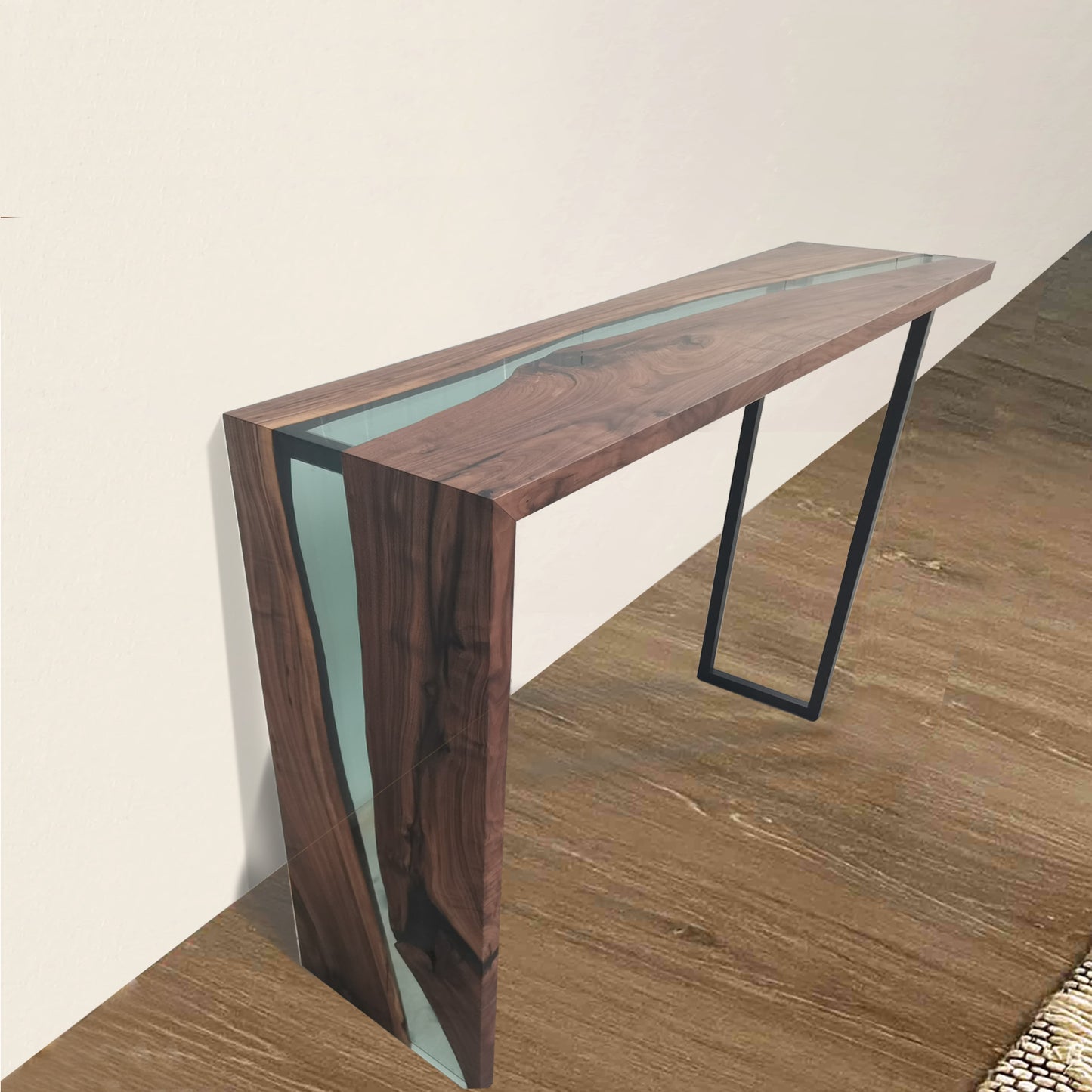 Custom made black walnut waterfall console table