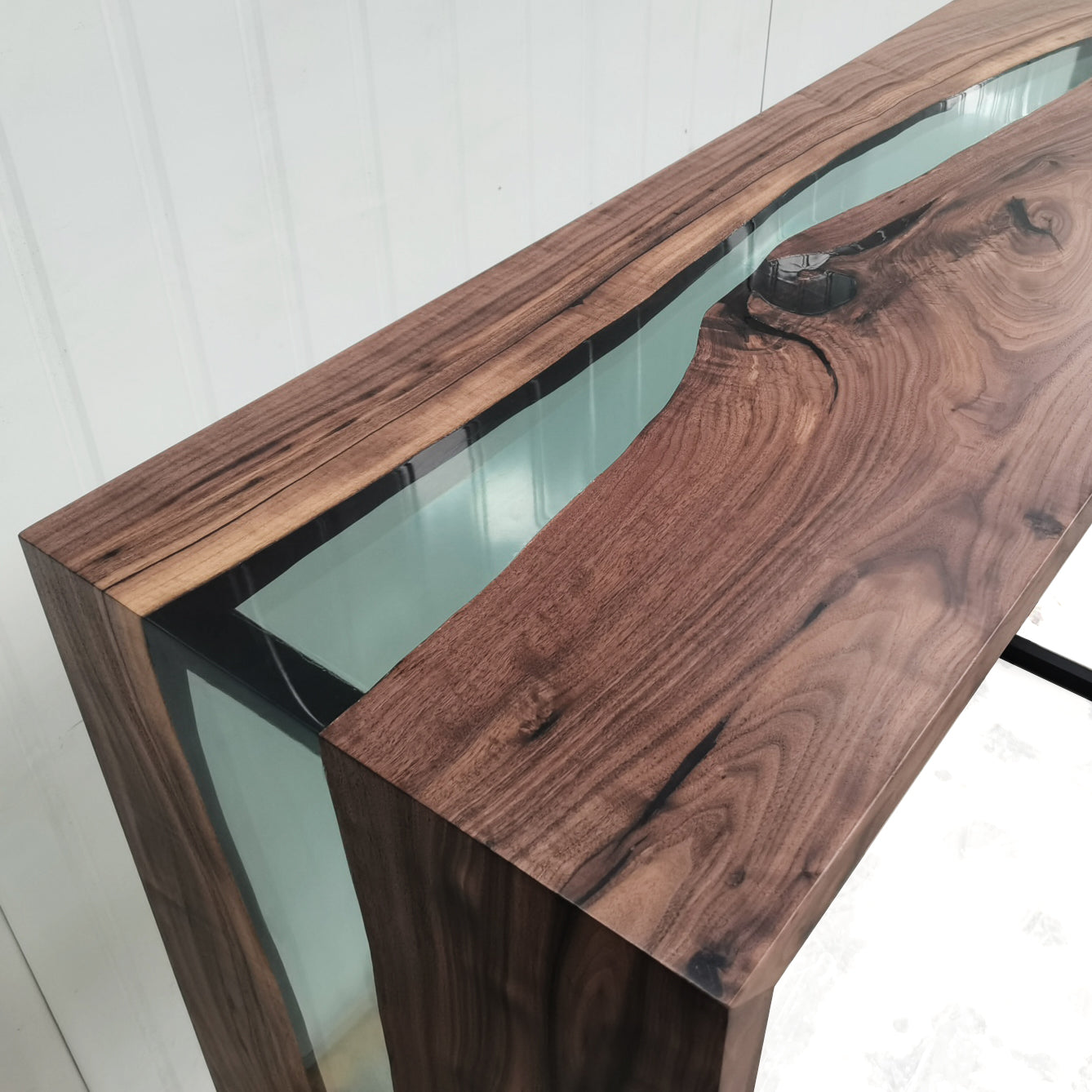 Custom made black walnut waterfall console table