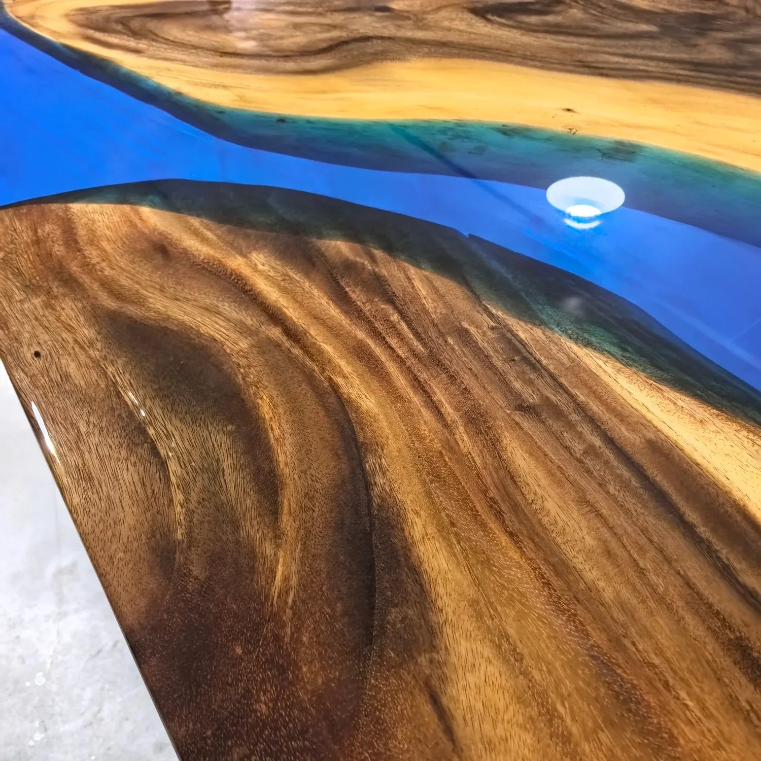 14feet long dining table for 14-16 people unique art style natural wood blue epoxy river table large size - MOOKA FURNITURE
