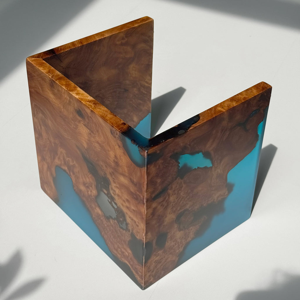 Handmade exotic burl  wood sofa armrest tray  waterfall design couch cup holder best gift for the one you love