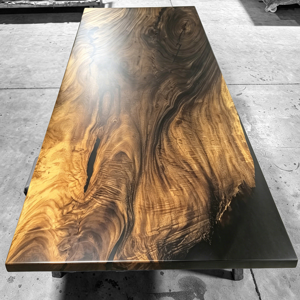 One-piece natural wood bespoke dining table for 10 people
