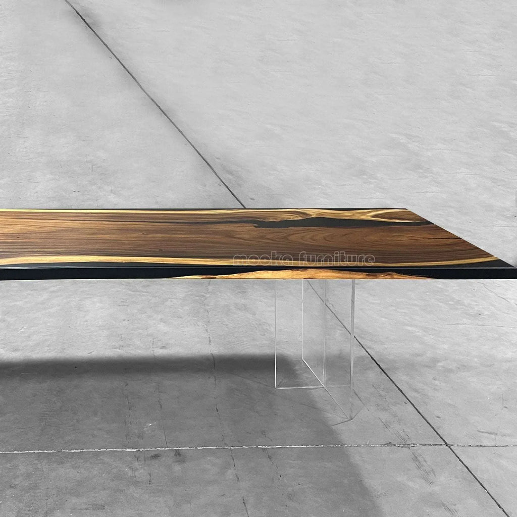 Luxury live edge solid wood black resin dining river table for 10-12 person - MOOKA FURNITURE
