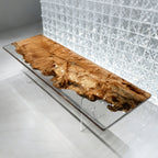 One piece wood dining table made of Poplar tumors with clear epoxy