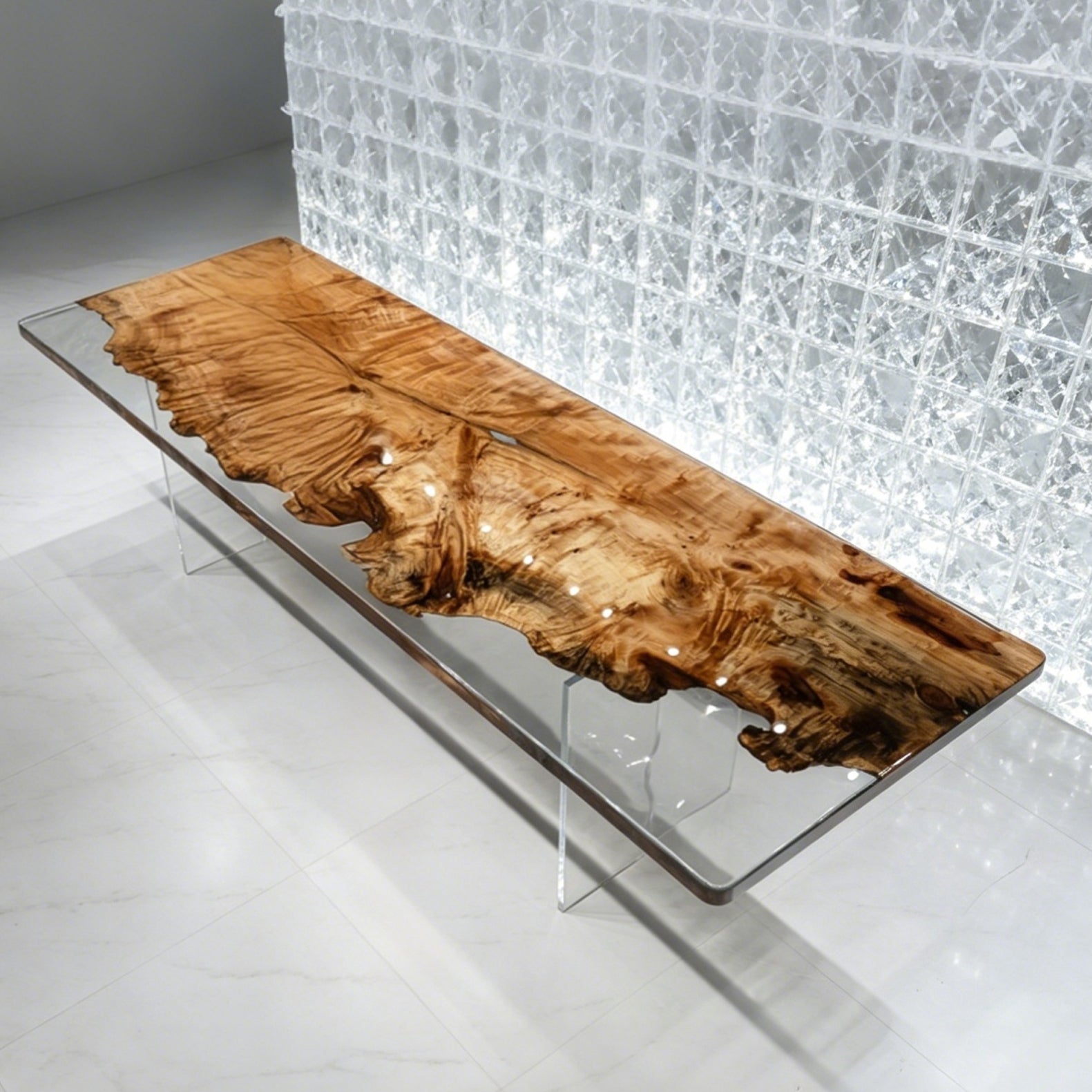 One piece wood dining table made of Poplar tumors with clear epoxy