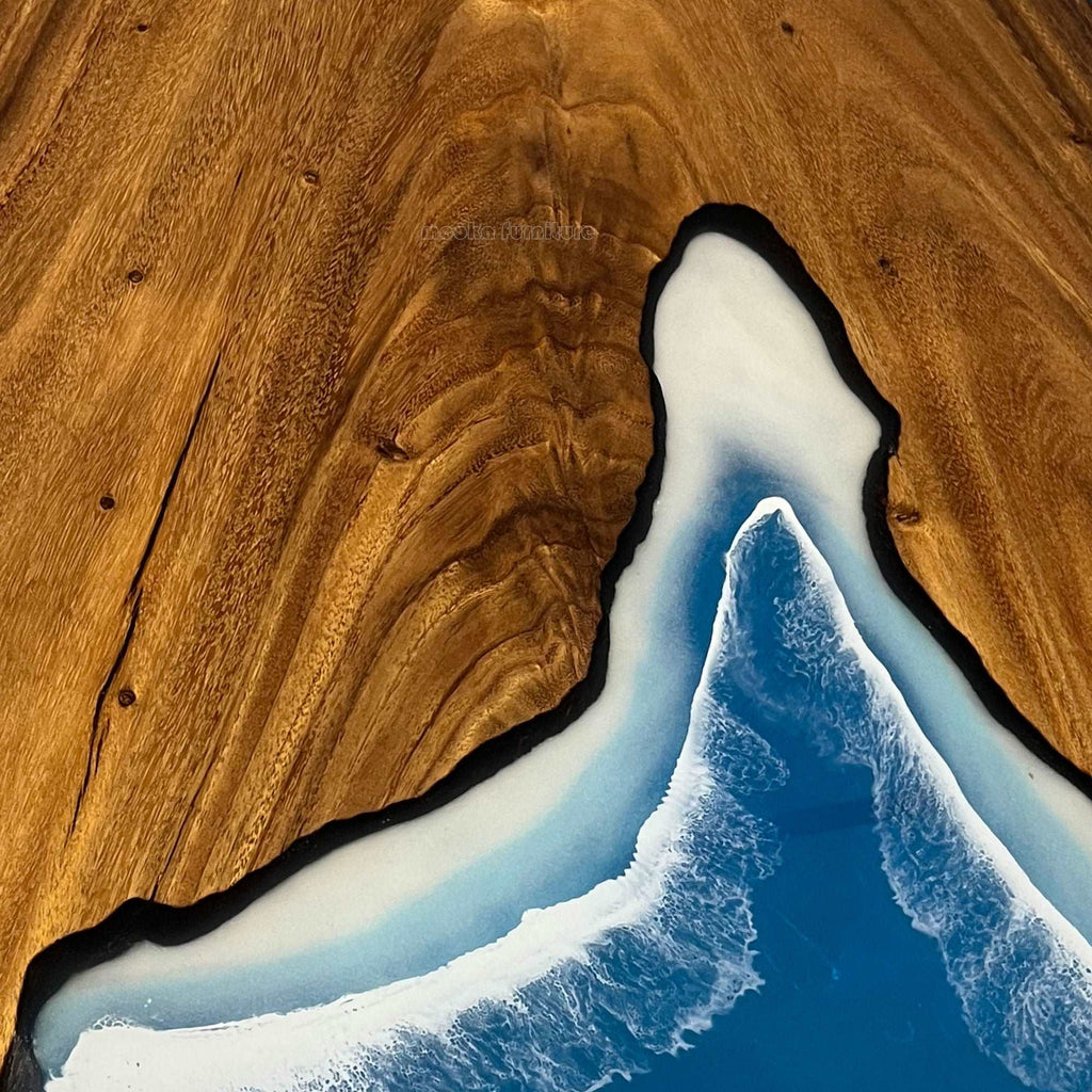 Walnut wood black resin river dining table