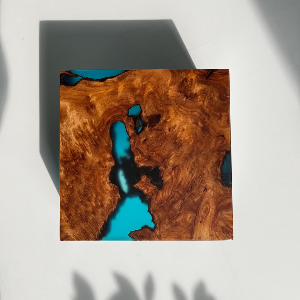 Handmade exotic burl  wood sofa armrest tray  waterfall design couch cup holder best gift for the one you love