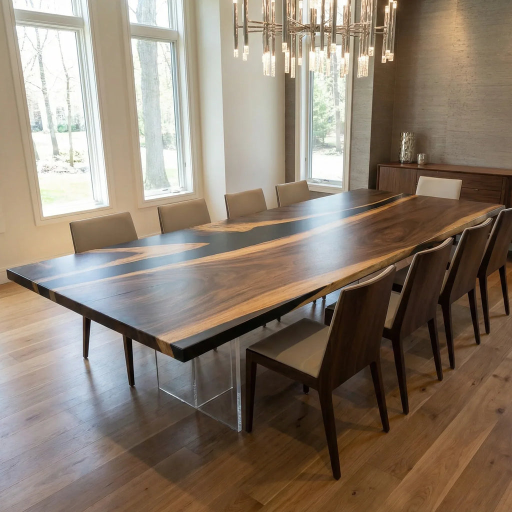 Large size 10feet Luxury live edge wood black epoxy river dining table for 12 people - MOOKA FURNITURE