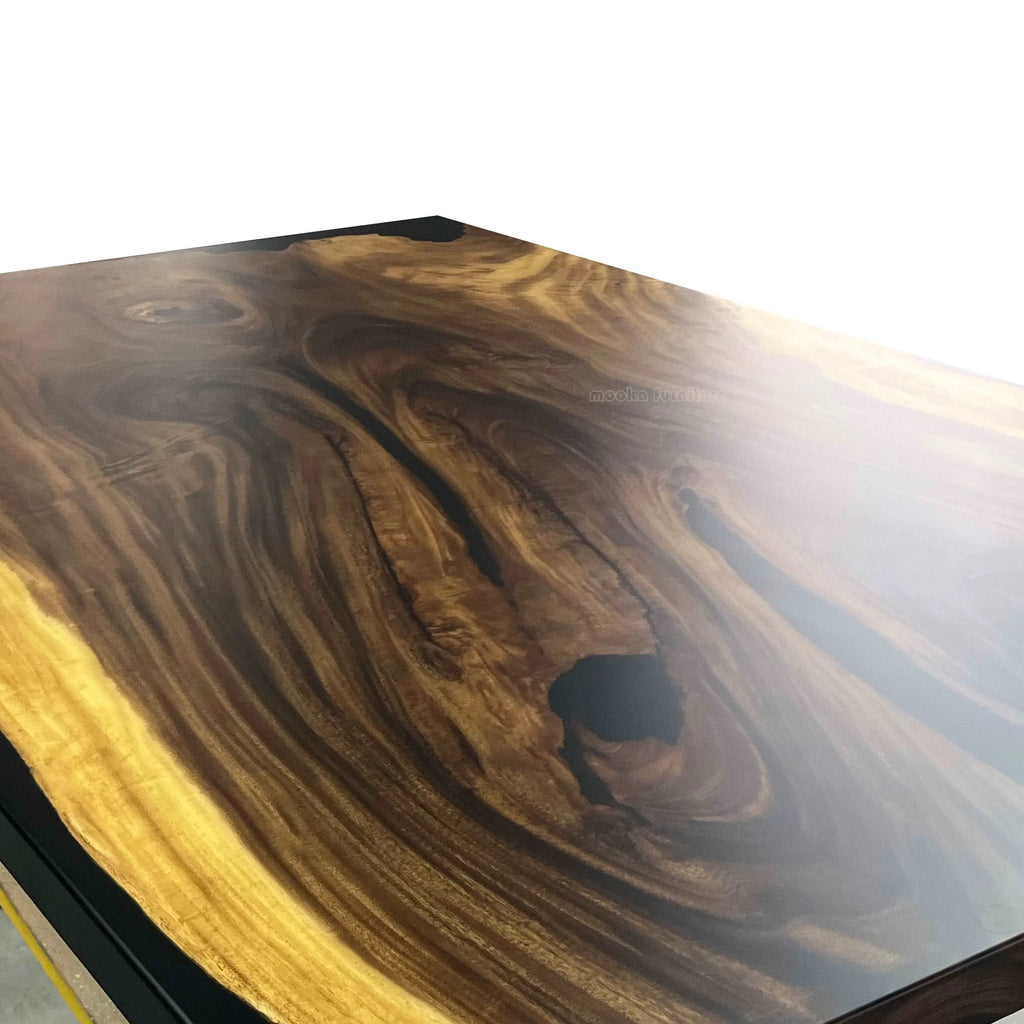 Extra wide dining table in single piece of wood and black epoxy for 8-10 people - MOOKA FURNITURE