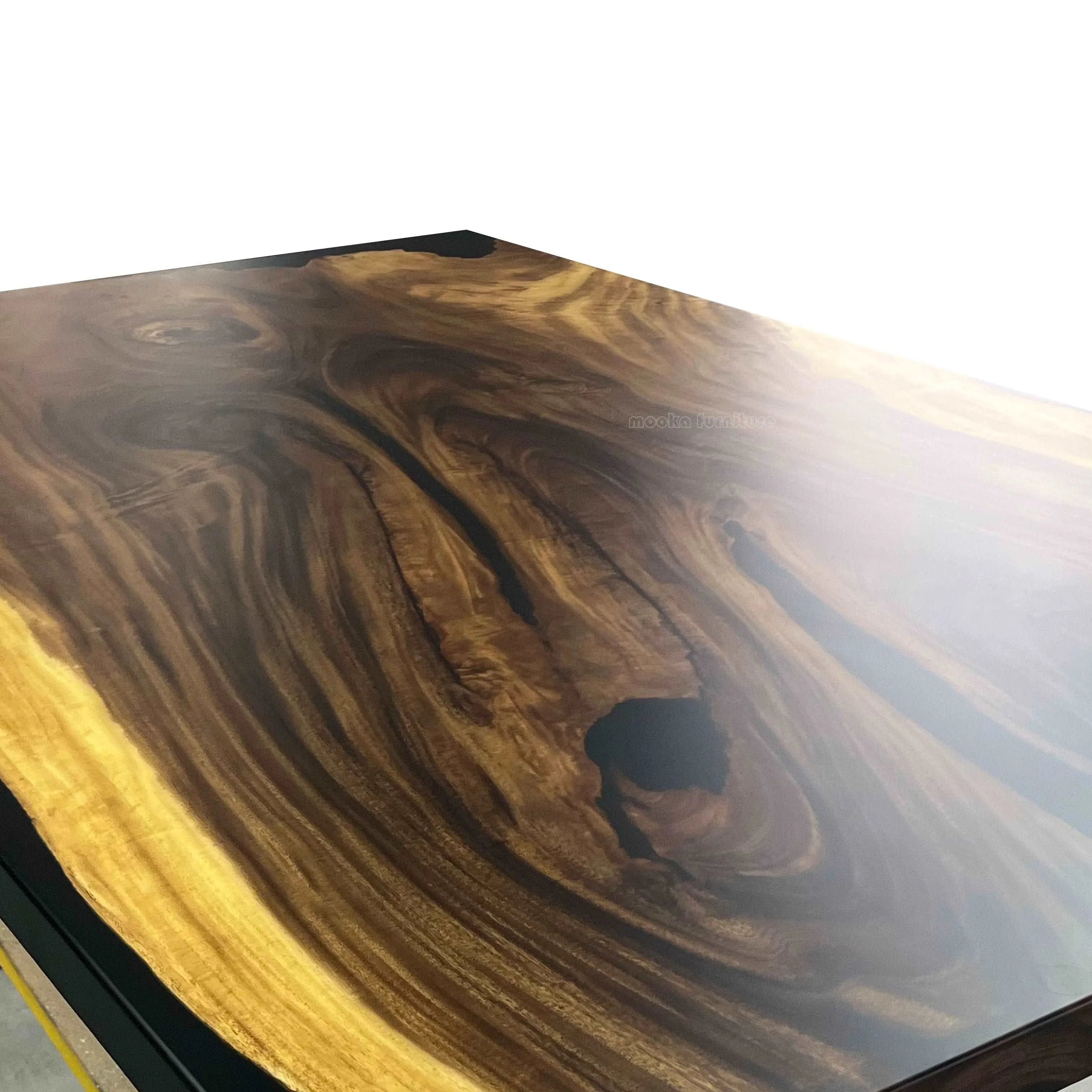Extra wide dining table in single piece of wood and black epoxy for 8-10 people - MOOKA FURNITURE