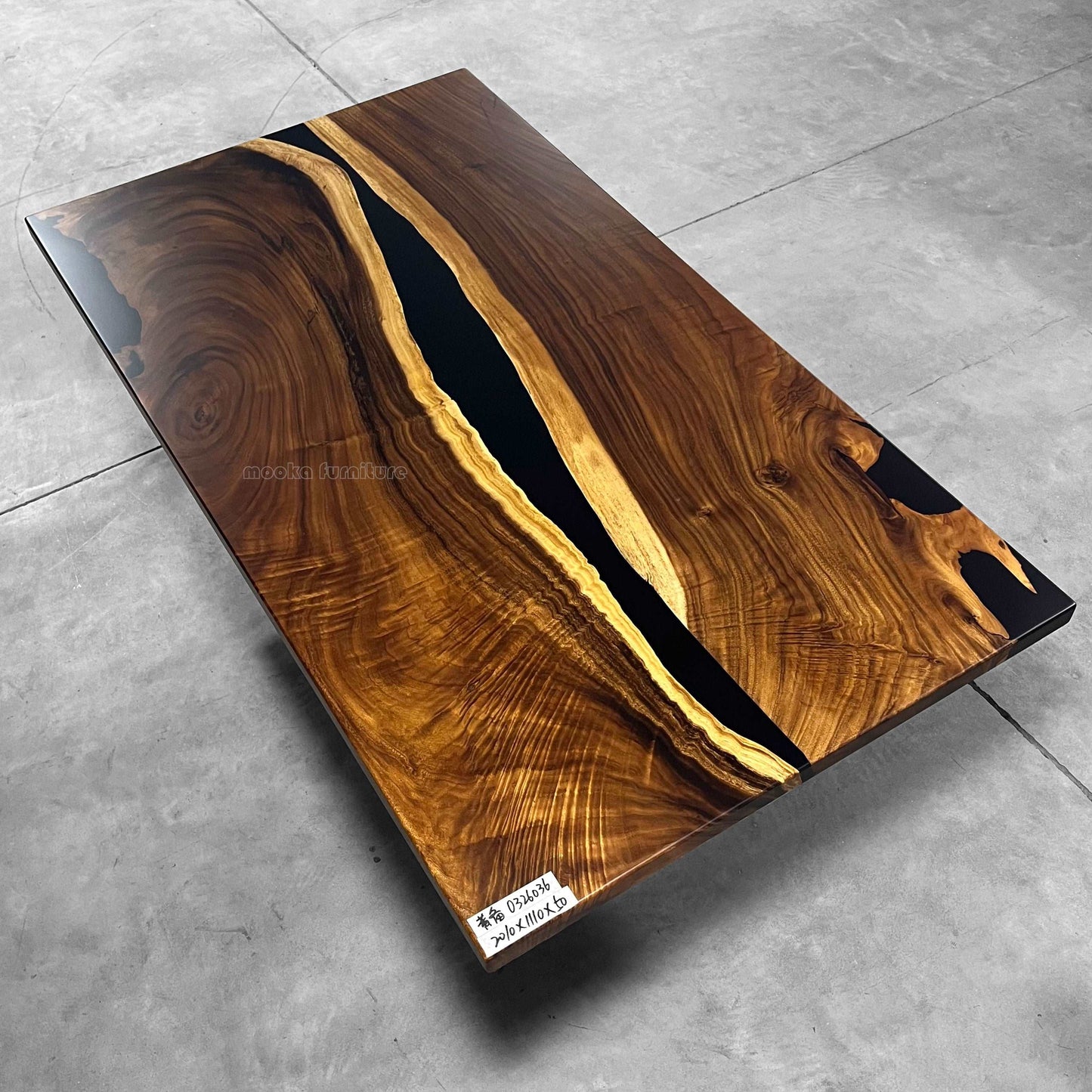 Black resin wood dining river table