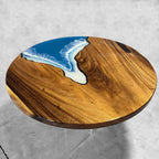 Stunning ocean scene epoxy wood breakfast nook table for 4 people - MOOKA FURNITURE