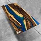 Rustic wood clear cobalt blue epoxy river wild style dining table for 8-10 people - MOOKA FURNITURE