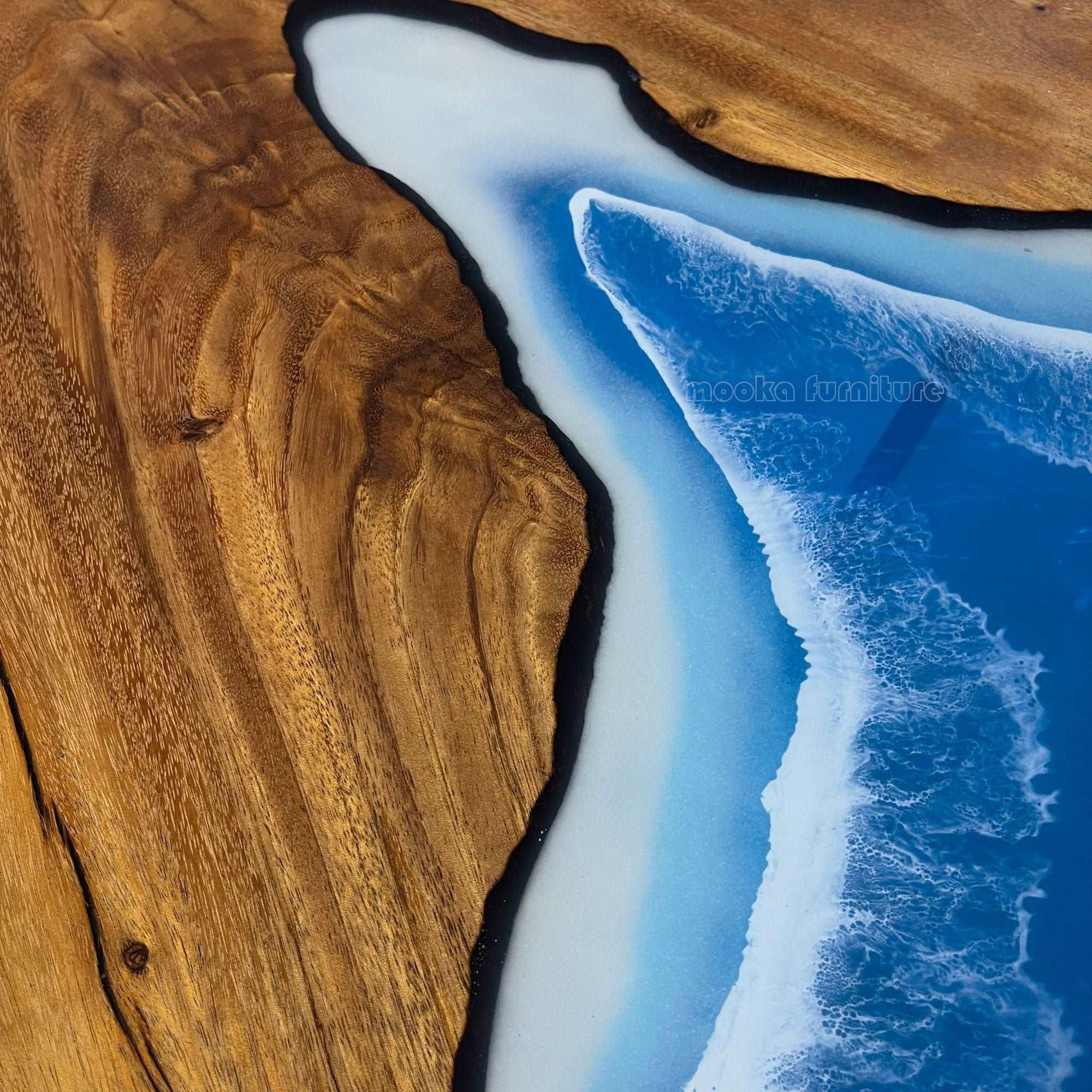 Stunning ocean scene epoxy wood breakfast nook table for 4 people - MOOKA FURNITURE