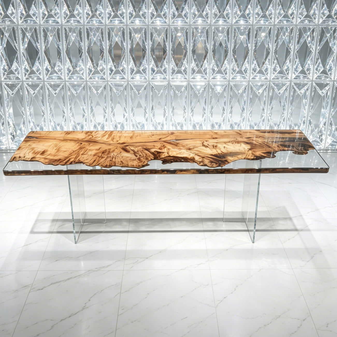 One piece wood dining table made of Poplar tumors with clear epoxy