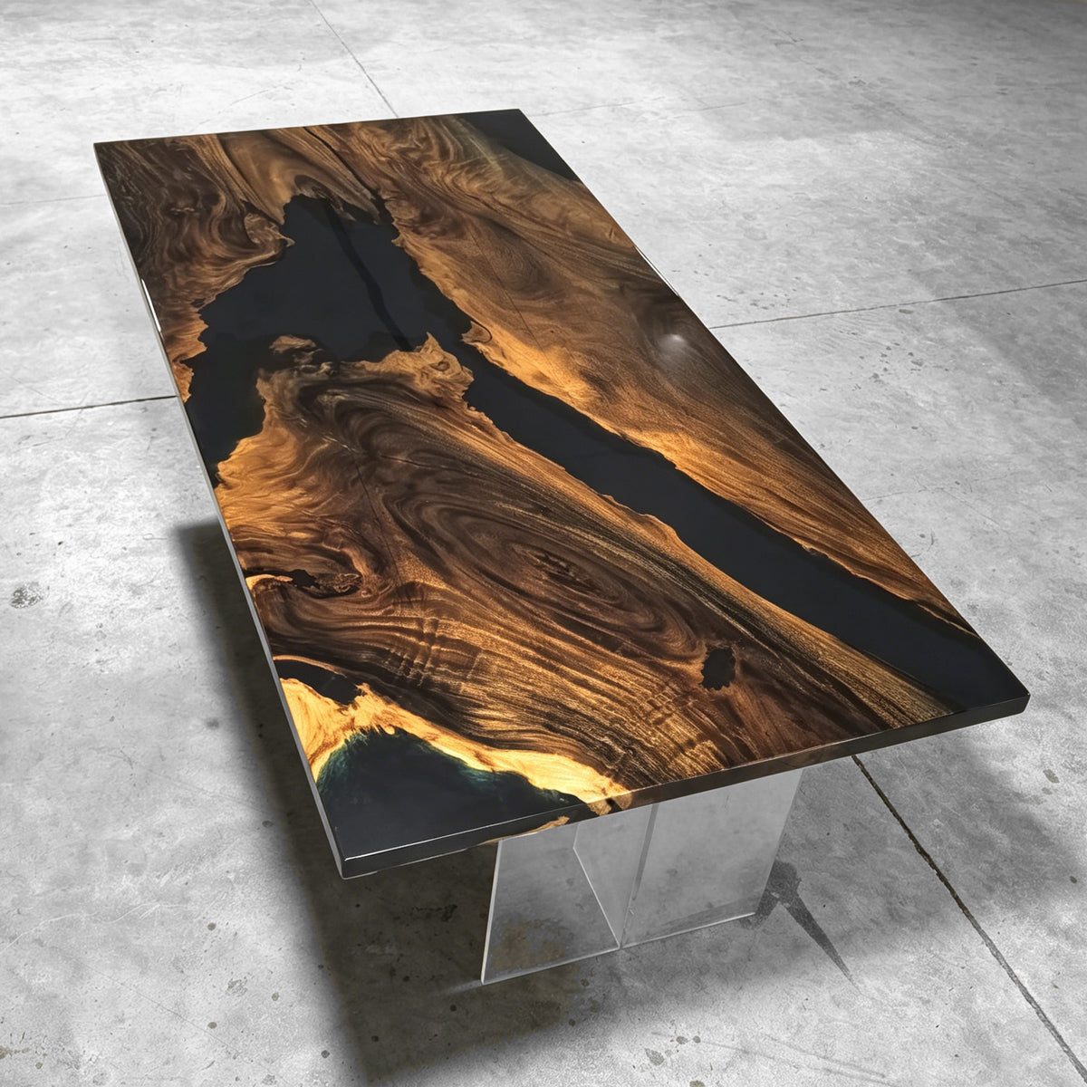 Deep blue epoxy luxury unique exotica wood dining table for 8 people