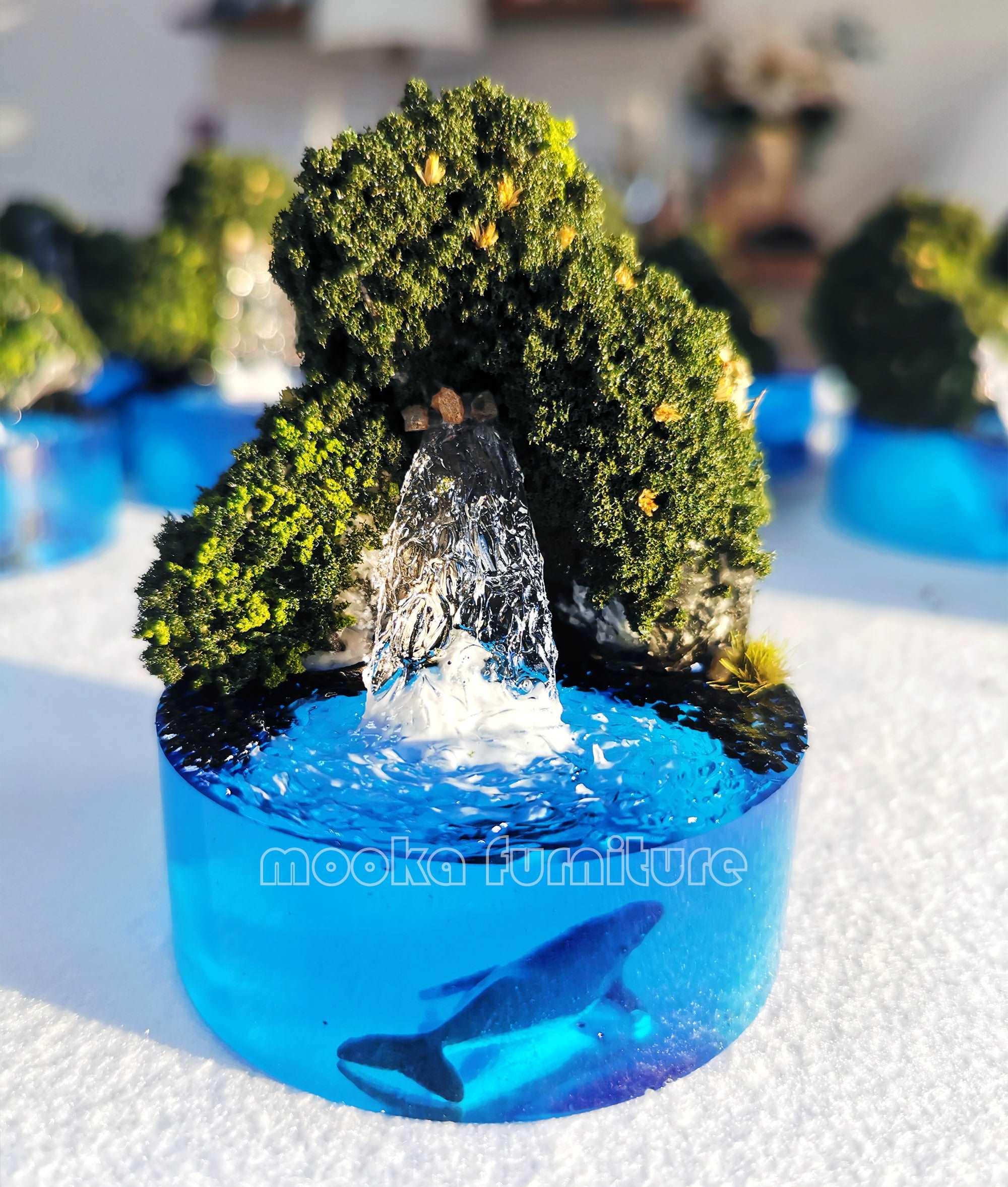 Desktop mini waterfall pool resin fountain by forest with light and glow in dark decoration home - MOOKA FURNITURE