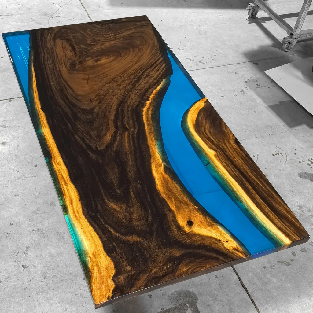 Luxury natural wood with blue epoxy dining river table for 6-8 people - MOOKA FURNITURE