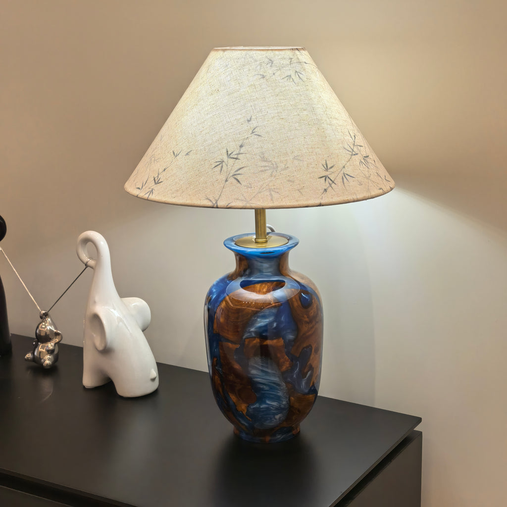 Hand-carved one-of-a-kind Burl Wood Resin table Lamp