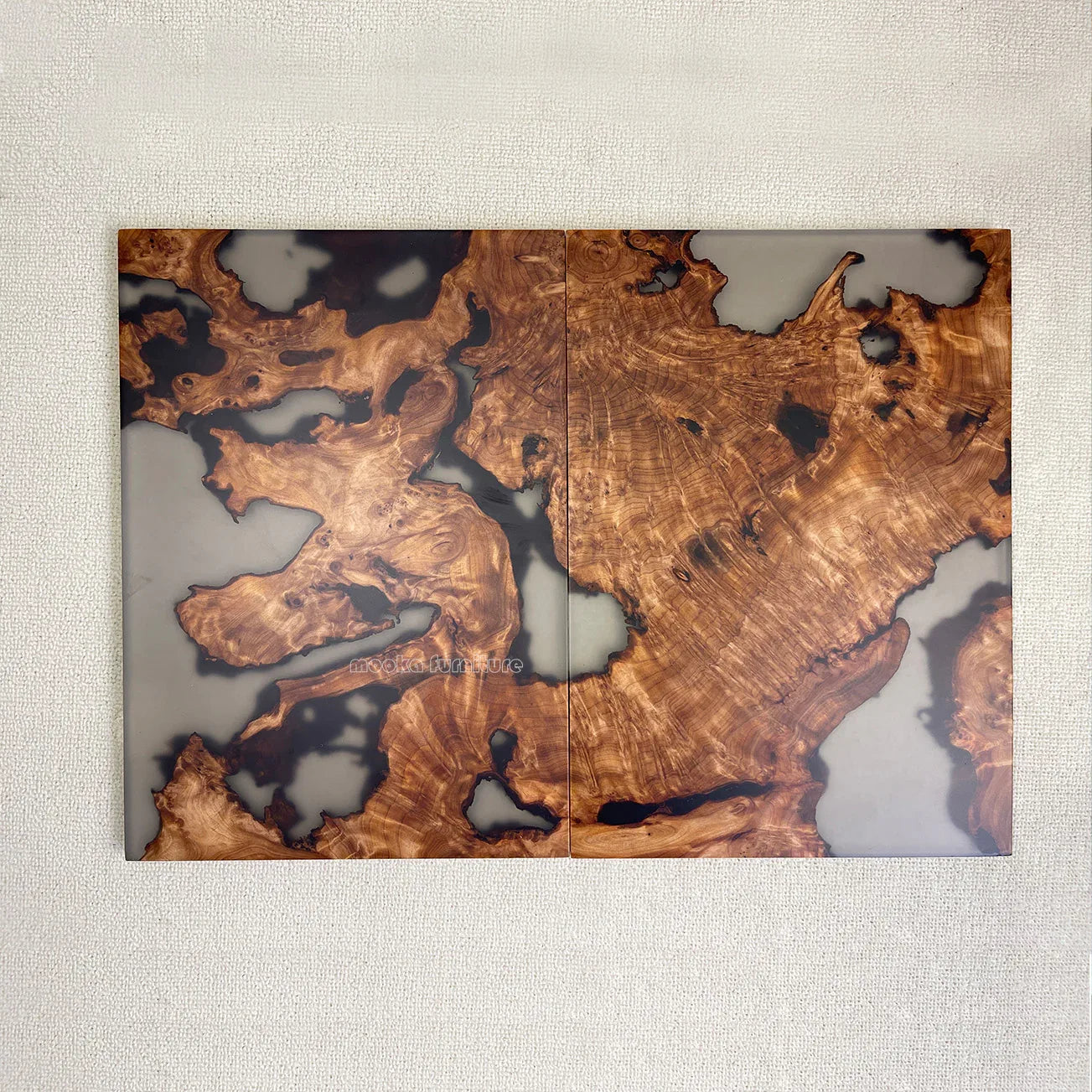 Set of 6 wood and transparent grey epoxy river Wall Art live edge Wall Decor Home decor Wall hanging Unique Home Gift - MOOKA FURNITURE