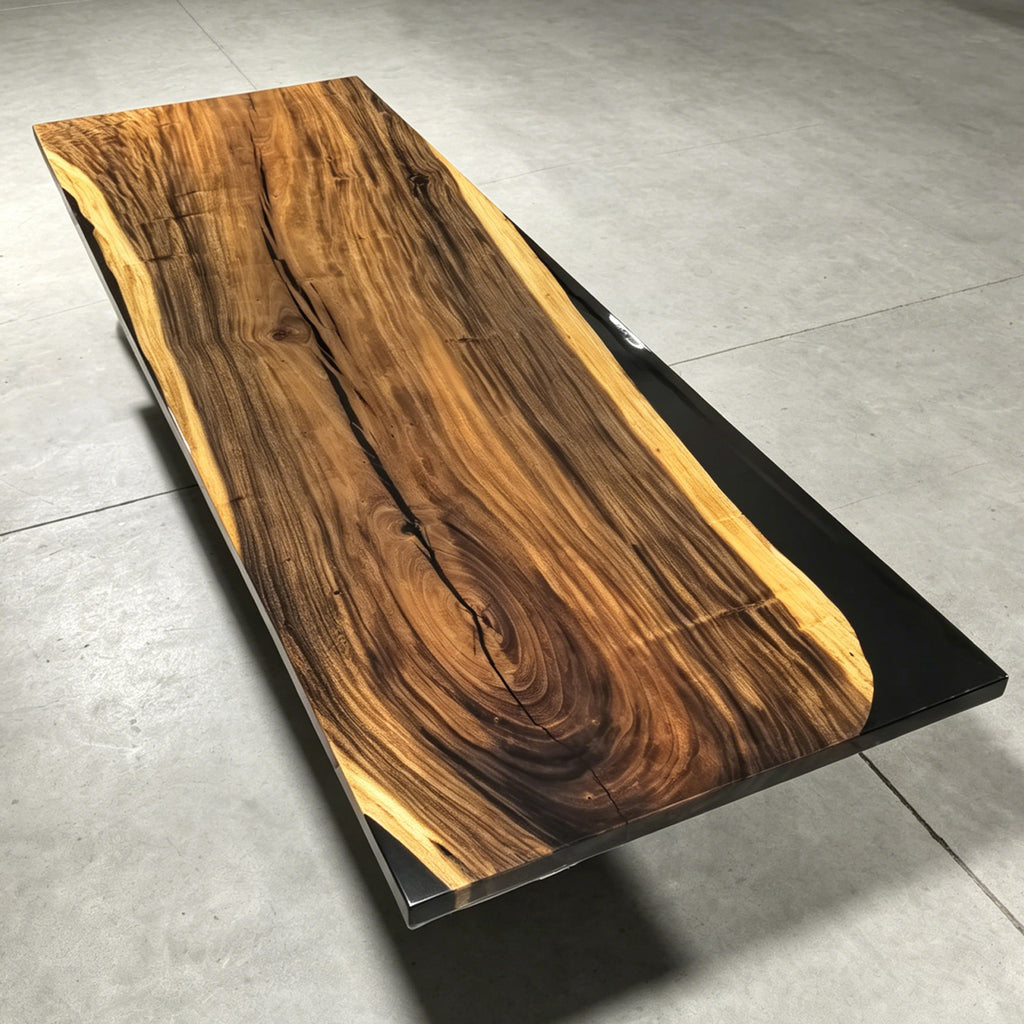 12ft one piece single solid wood table  Black epoxy glossy conference table for 12 seats