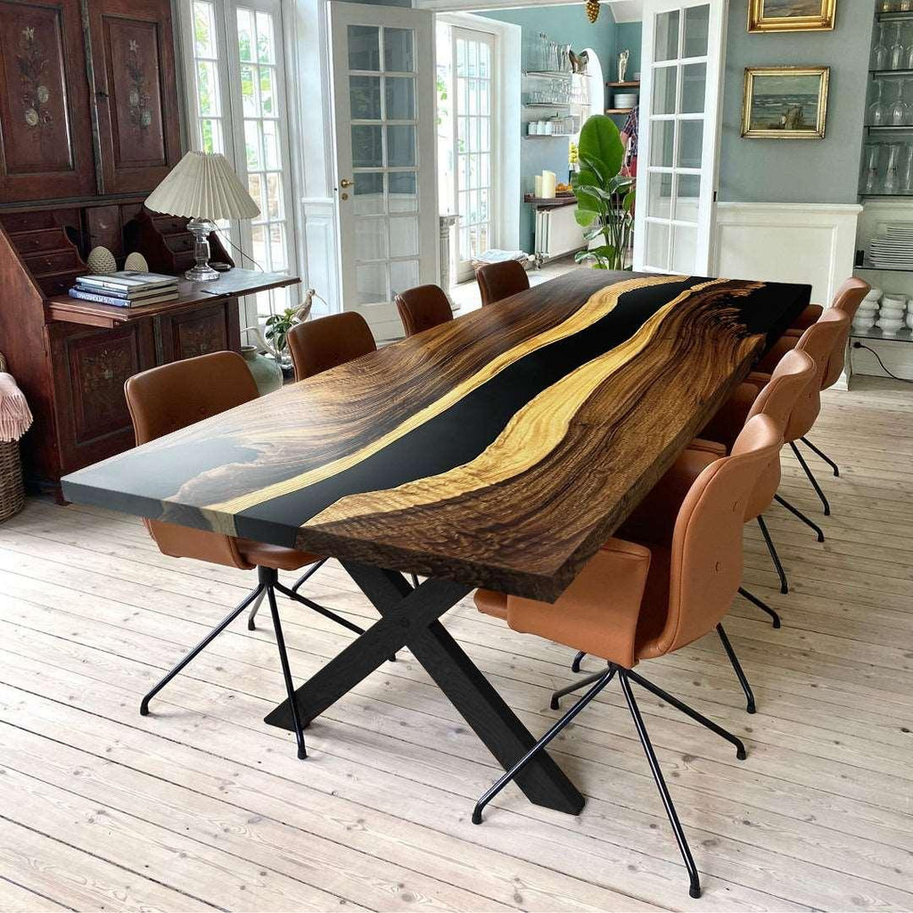 107 inch black resin wood dining table for 8 10 - MOOKA FURNITURE