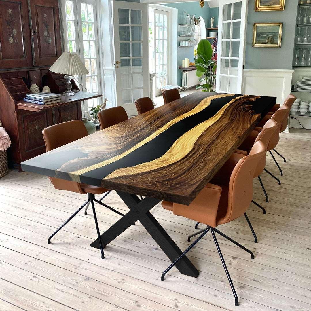 107 inch black resin wood dining table for 8 10 - MOOKA FURNITURE