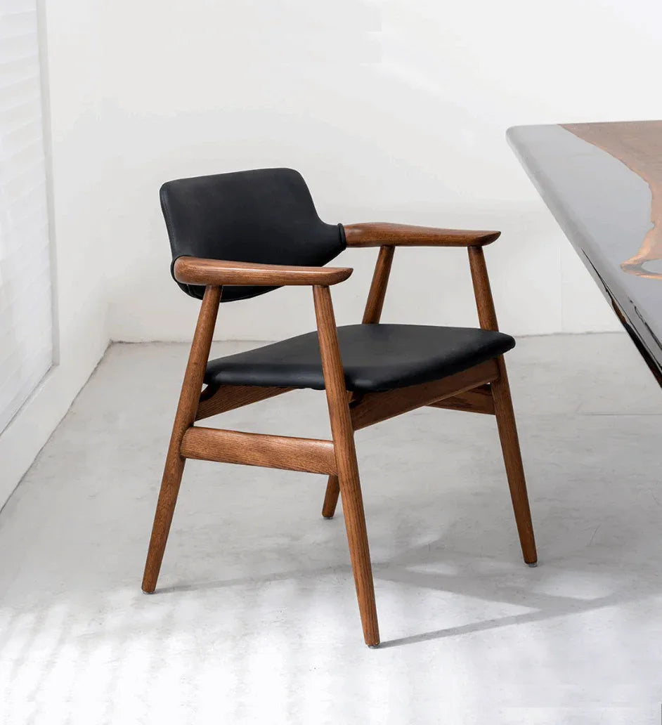 Sam Dining Chair in solid wood with easy clean vegan leather back rest and seat - MOOKA FURNITURE