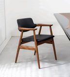 Sam Dining Chair in solid wood with easy clean vegan leather back rest and seat - MOOKA FURNITURE