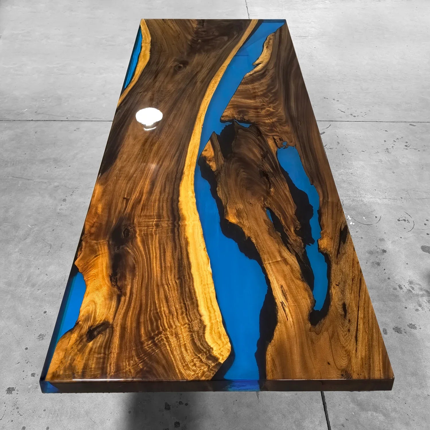 Unique stylish blue epoxy wood dining table for 8-10 people - MOOKA FURNITURE