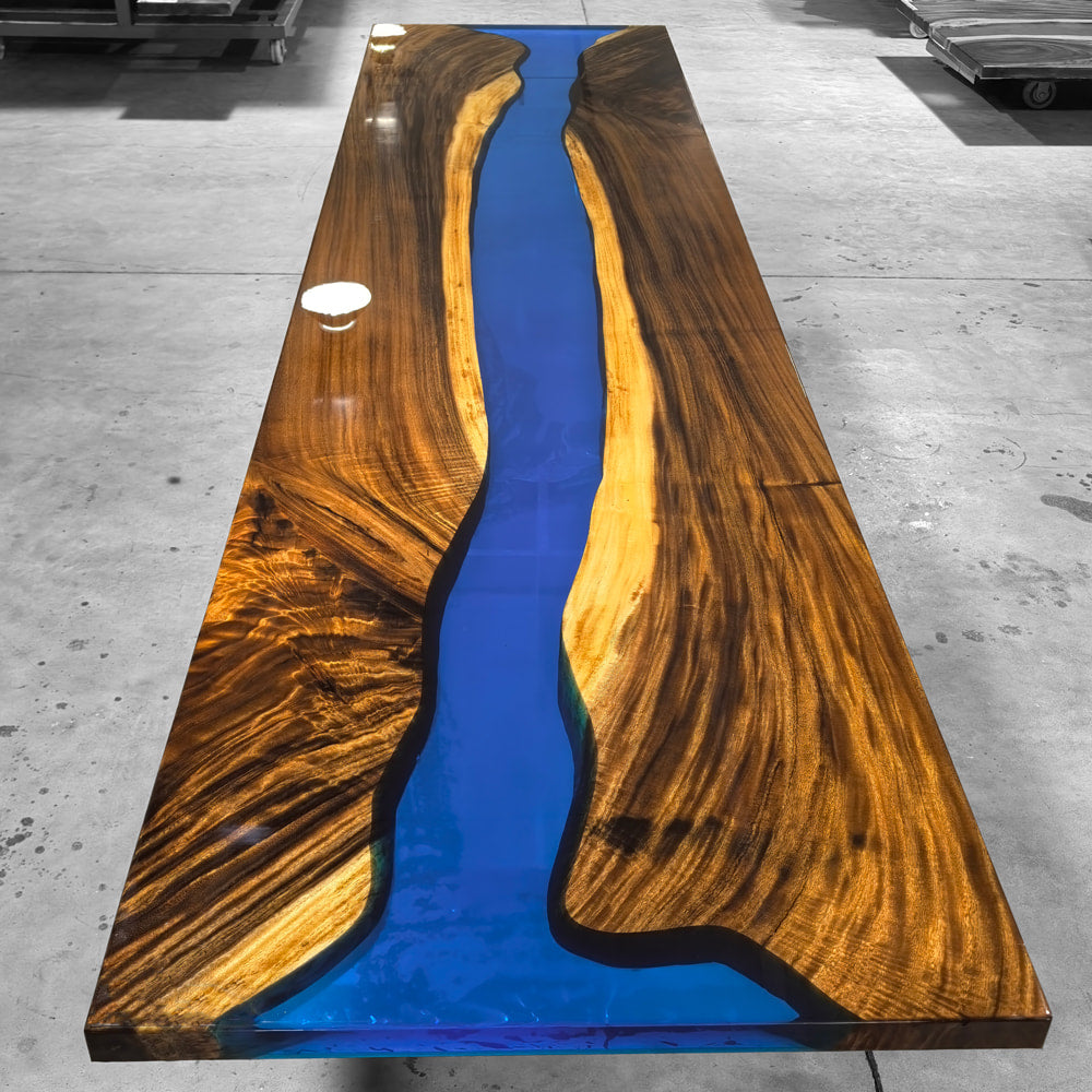 Massive table 12 ft for 14 people solid wood river table custom made for open space communal table