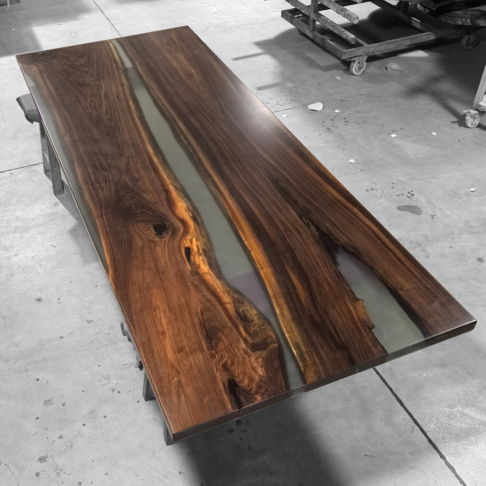 120 inch black walnut grey resin river table large dining table 10-12 seats