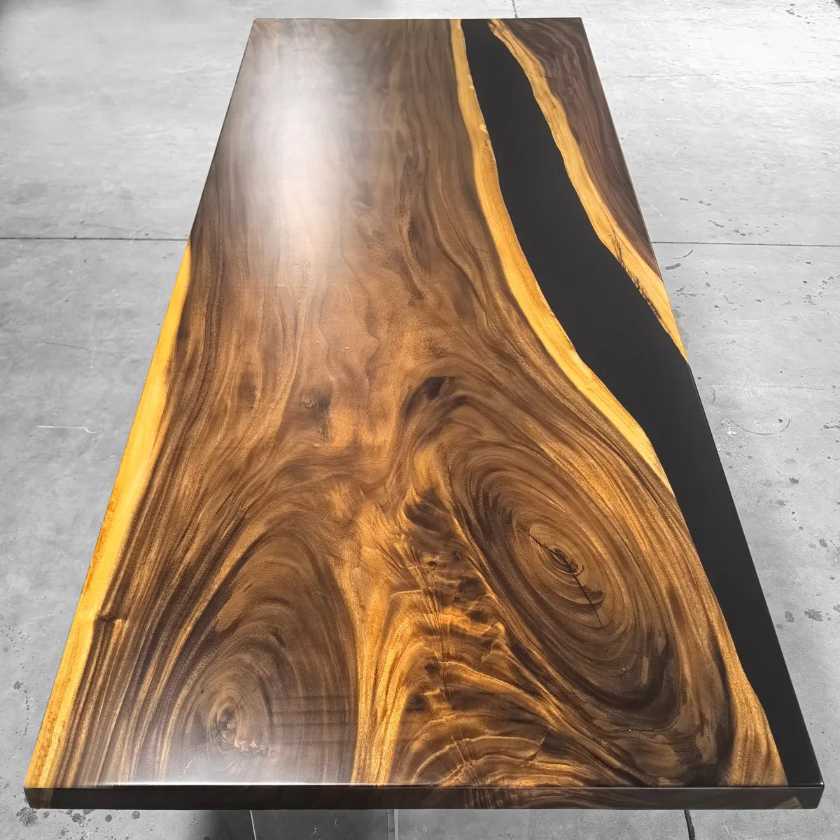 120 inch black resin river in middle wood dining table for 10-12 people - MOOKA FURNITURE