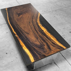 One piece natural wood with frosted grey epoxy river table dining table for 6-8 people - MOOKA FURNITURE