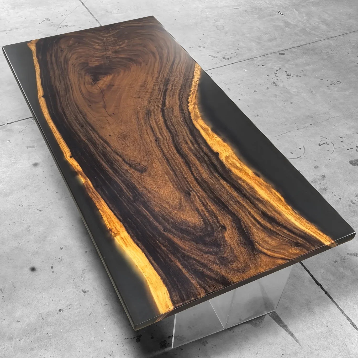 One piece natural wood with frosted grey epoxy river table dining table for 6-8 people - MOOKA FURNITURE