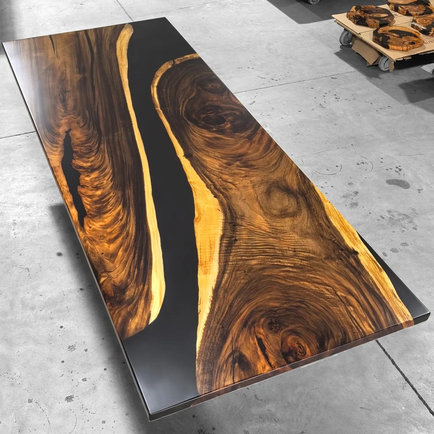 Unique stylish black epoxy wood dining table for 8-10 people - MOOKA FURNITURE