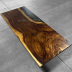 Single piece wood table clear grey epoxy river table to 8-10 person - MOOKA FURNITURE