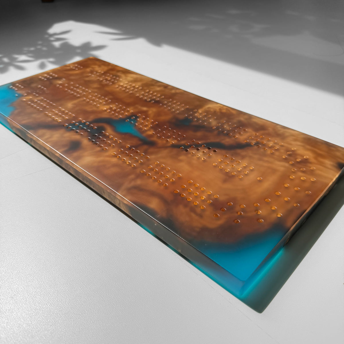 Unique Custom Handmade Luxury burl wood epoxy Cribbage Board