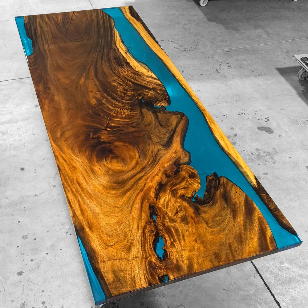 Unique stylish blue epoxy wood dining table for 8-10 people - MOOKA FURNITURE