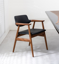 Load image into Gallery viewer, Sam Dining Chair in solid wood with easy clean vegan leather back rest and seat - MOOKAFURNITURE